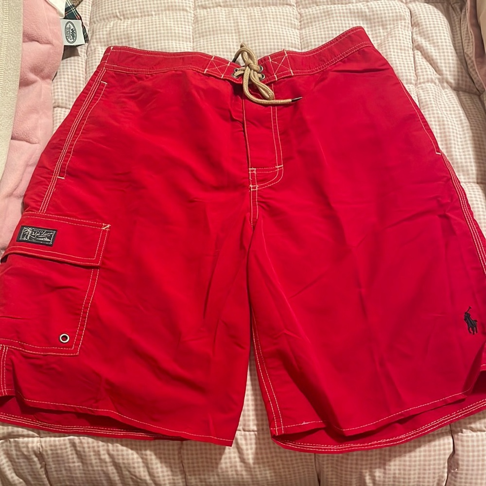Mens Polo Ralph Lauren Red Swim Trunks Size M